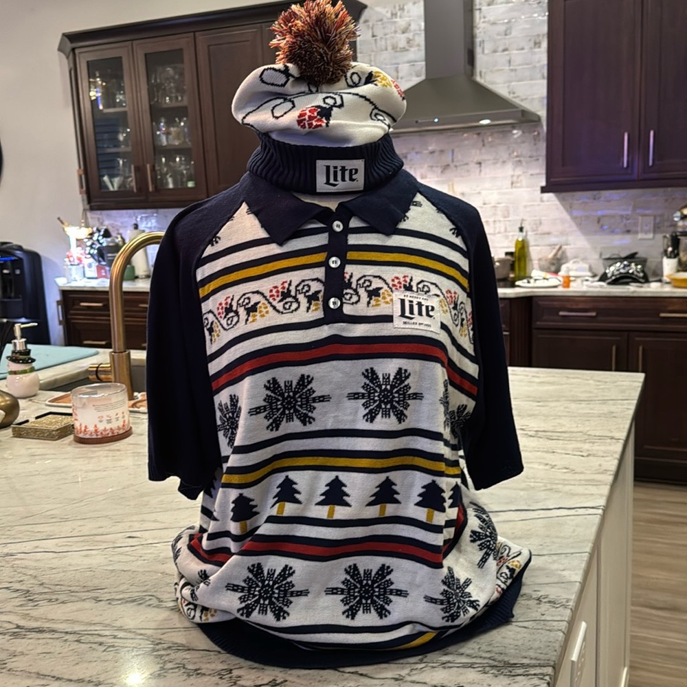 Miller Lite Sz XL Ugly Sweater with Hat